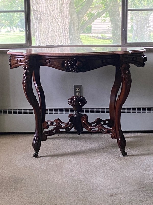 Rococo Belter Style Rosewood Marble Top Table