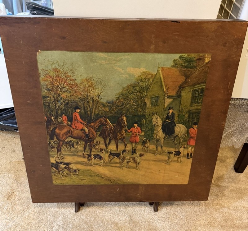 Equestrian Horse Hound Fox Hunting Folding TV Tray Card Table Fireplace Screen