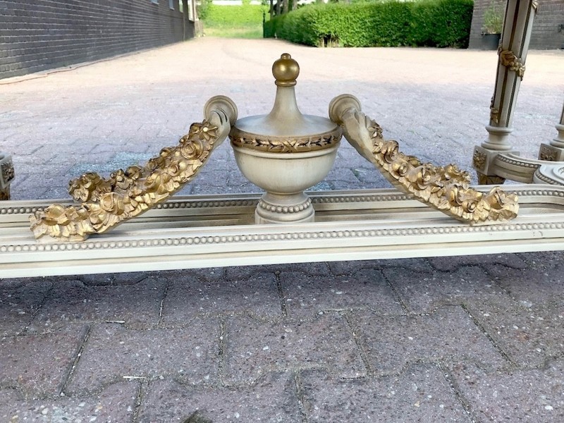 Center Table French Louis XVI Cream Gold Hand Carved Vintage Decor gallery