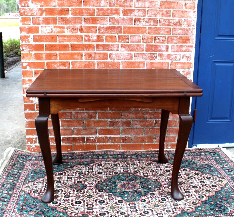 English Antique Mahogany Fold Leaf William & Mary Style Game Table gallery