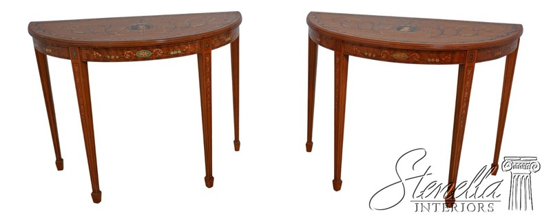L62354EC: Pair Vintage Adams Paint Decorated Satinwood Console Tables
