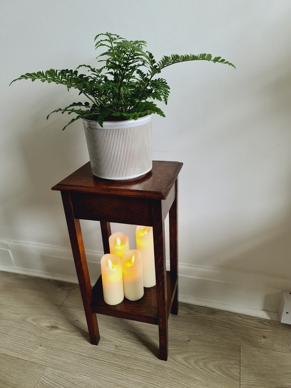 Antique Oak Wood Table Pot Stand Whisky Serving Side Table Distressed Brown UK gallery