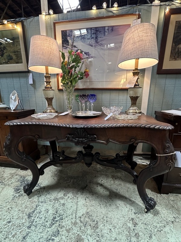 Victorian Antique Carved Wood Console Table with Ornate Carvings