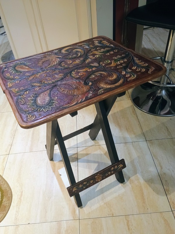 Duenas Family COLONIAL POLYCHROME Folding LEATHER TABLE gallery