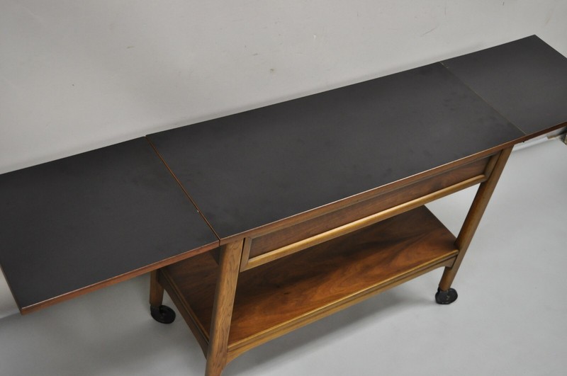 Lane Mid Century Modern Walnut Modern One Drawer Drop Leaf Rolling Bar Cart gallery
