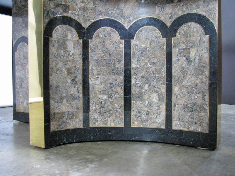 Maitland-Smith 72" Dining Table Tessellated Fossil Stone w/ Inlay Triangle Base gallery