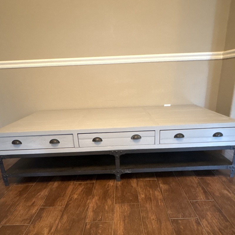 Gray/Black Industrial Wood & Metal center coffee table, 4 Drawers