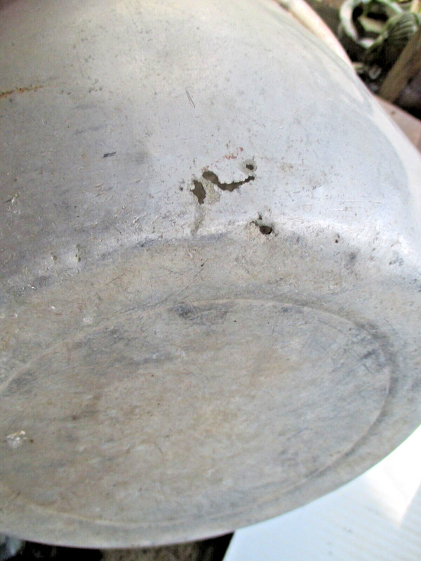 Large Antique Rustic Aluminum Ware Wood Bail Handle Pot-great for Flower Pot gallery