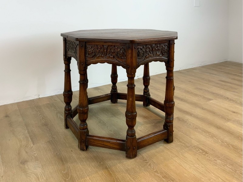 Vintage Octagonal Planked Top Carved Side Table