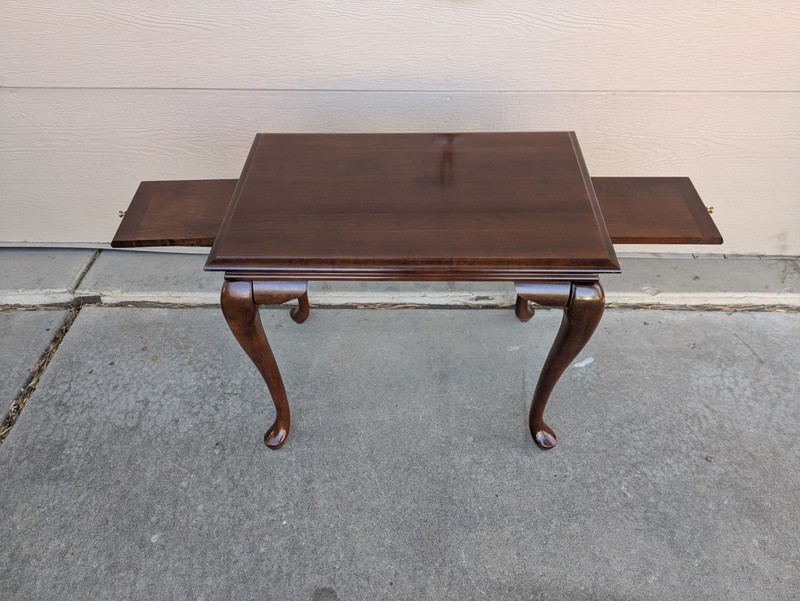 Vintage Cherry Wood Queen Anne Georgian Tea Table with Pull Out Candle Trays A gallery