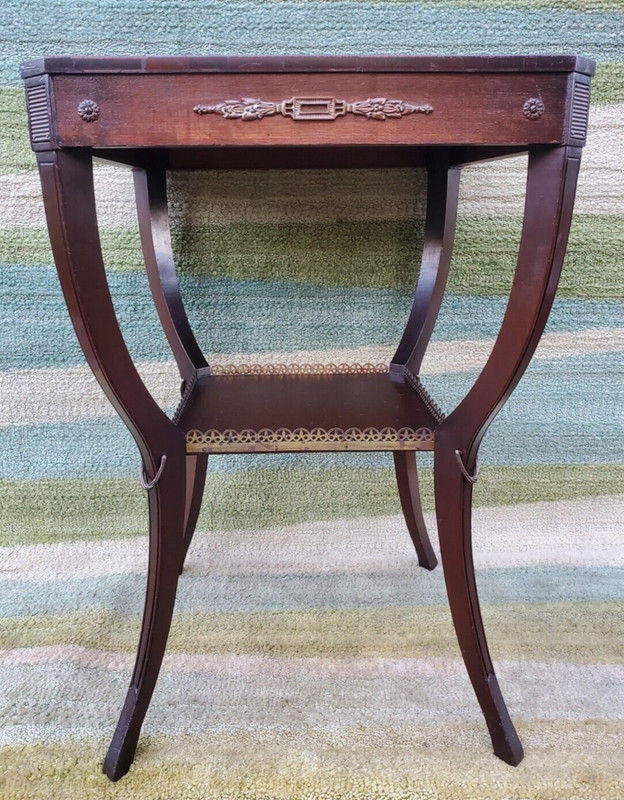 Early Antique Zangerle & Peterson Two-Tier Side occasional Table Brass Accents gallery