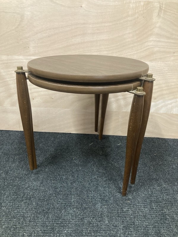 Mid-Century Atomic Walnut Stacking Round Side Tables - Set of 2 gallery