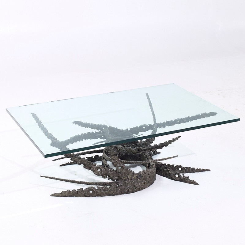 Daniel Gluck Mid Century Bronze Brutalist Swirl Coffee Table gallery
