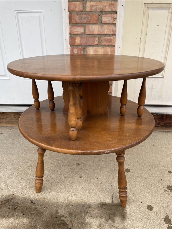 Mid Century Maple Heywood Wakefield 2 Tier End - Side Table 26” H 28” Diameter