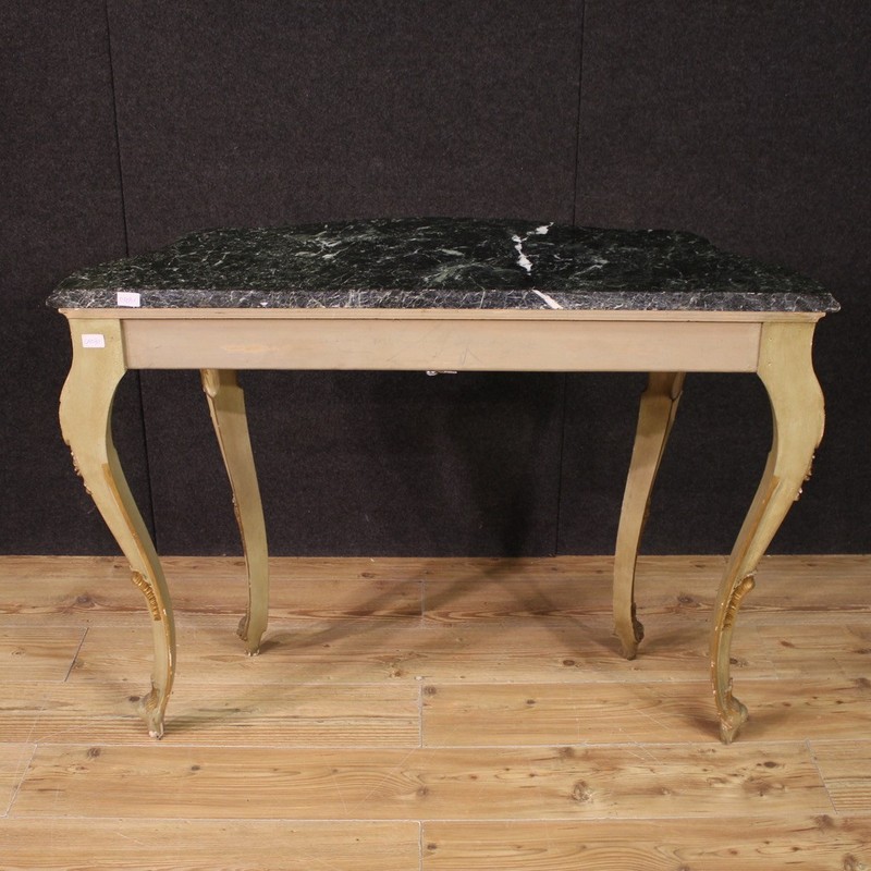 Italian console furniture table in lacquered gilt wood marble top 20th century gallery