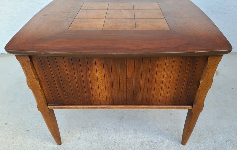 Vintage Mid Century LANE MCM Walnut and Burl Side End Table 2 Drawers 1923 gallery