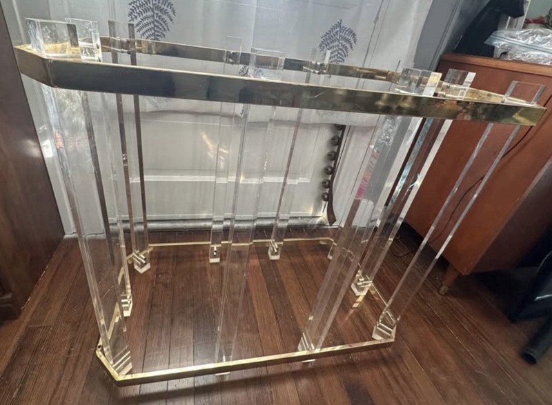 Mid Century Charles Hollis Jones Style Lucite and Brass Plated dining table gallery