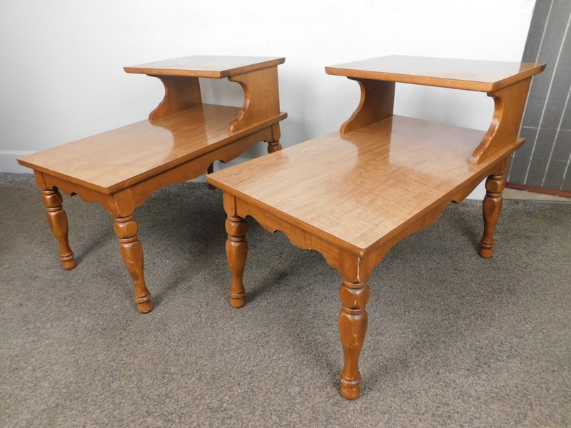 VTG Pair 1950s 2 Tier Step Tables End Lamp Laminate Wet Bar Top Solid Maple gallery