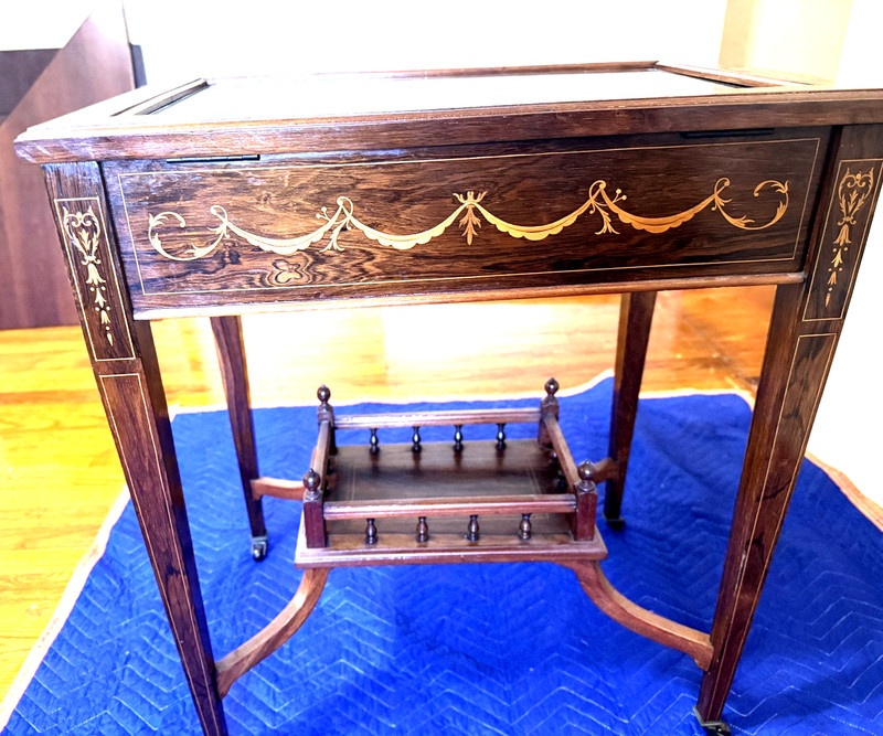 Antique Marquetry Vitrine Display Table with Beveled Glass Top 19th Century