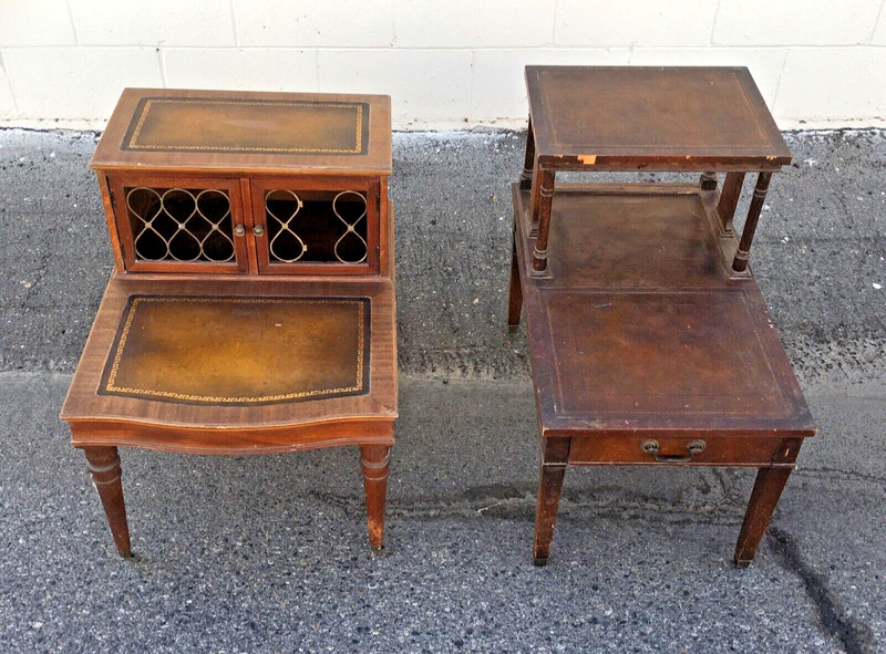 Vintage Two Tier Step Table Mismatched Set of 2 Wear & Damage gallery