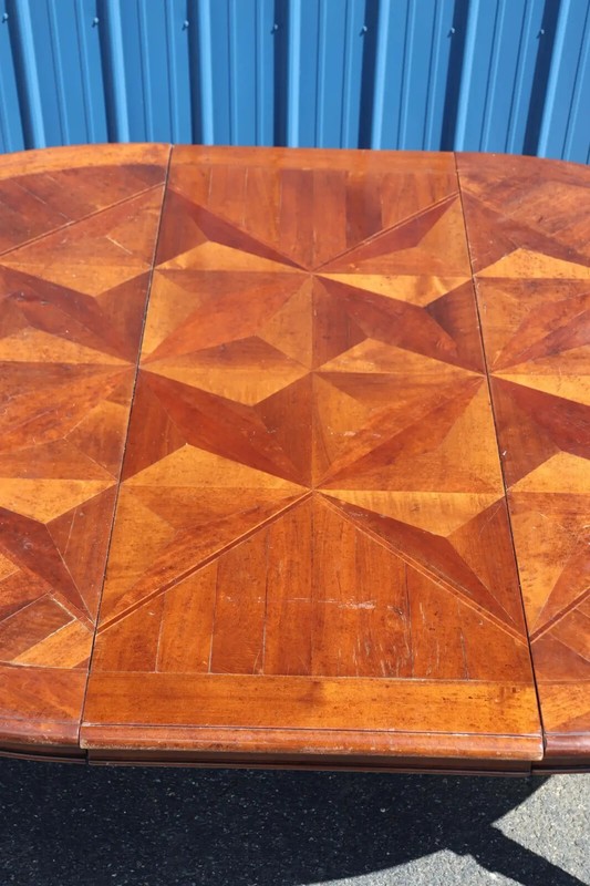 Fine Quality Italian Provincial Paquetry Walnut Dining Table W Leaf gallery