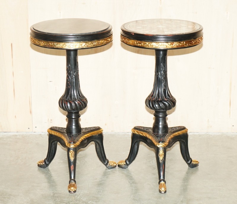 PAIR OF VINTAGE FRENCH SIDE TABLES ONE WITH A SPECIMEN PIETRA DURA MARBLE TOP gallery