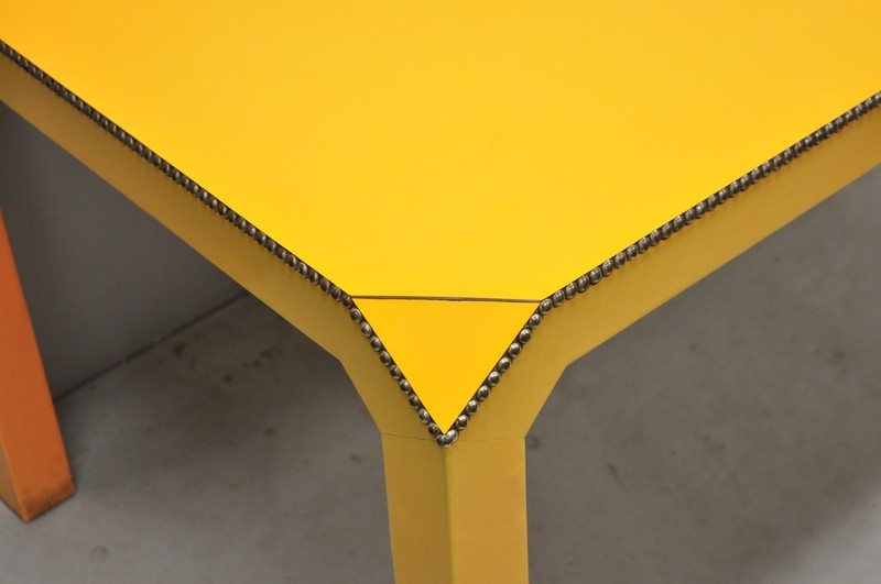 Vintage Hollywood Regency Orange Vinyl Laminate Parsons Style Dining Table Desk gallery