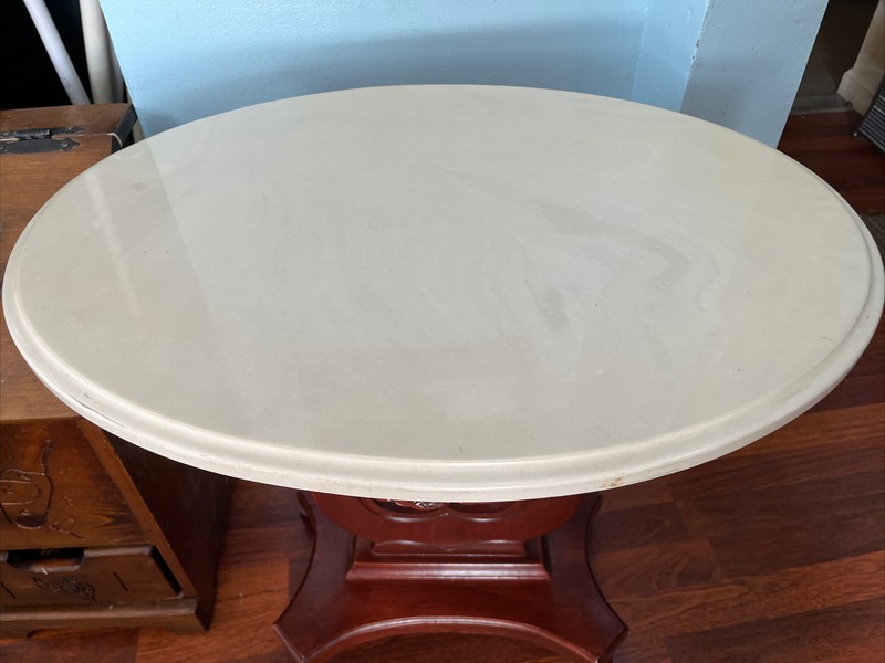 Vintage Genuine Mahogany Princess, Anne Style w/Harp Base Parlor Table #66028621 gallery