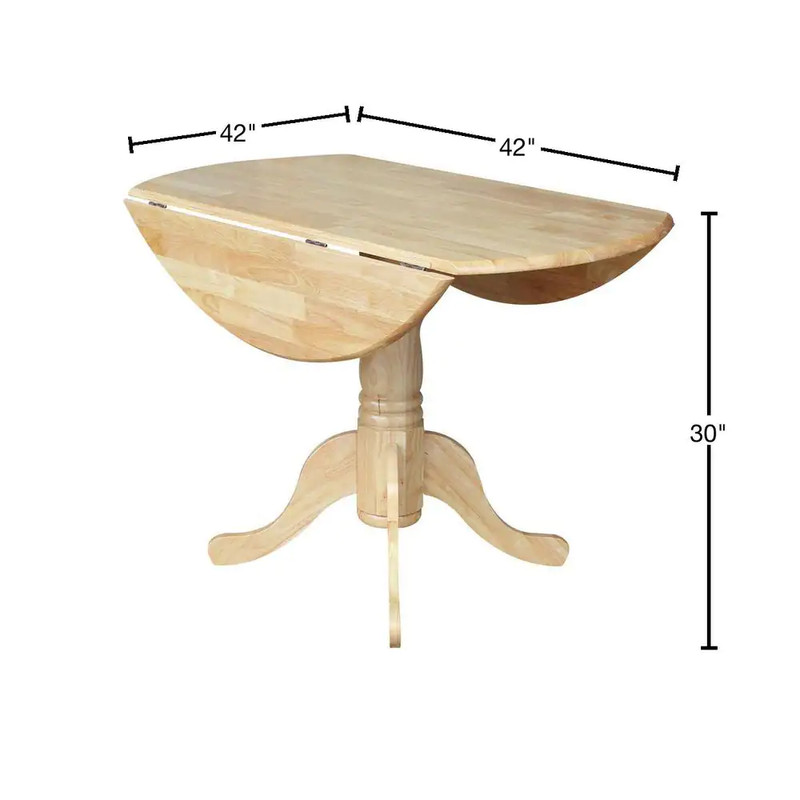 Dining Table Dual Drop Leaves Solid Wood Natural Pedestal Seats 4 People Durable gallery