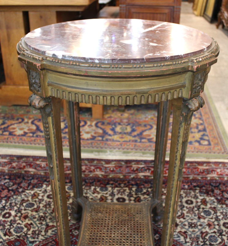 Antique French Louis XVI Marble Top Round Side Table gallery