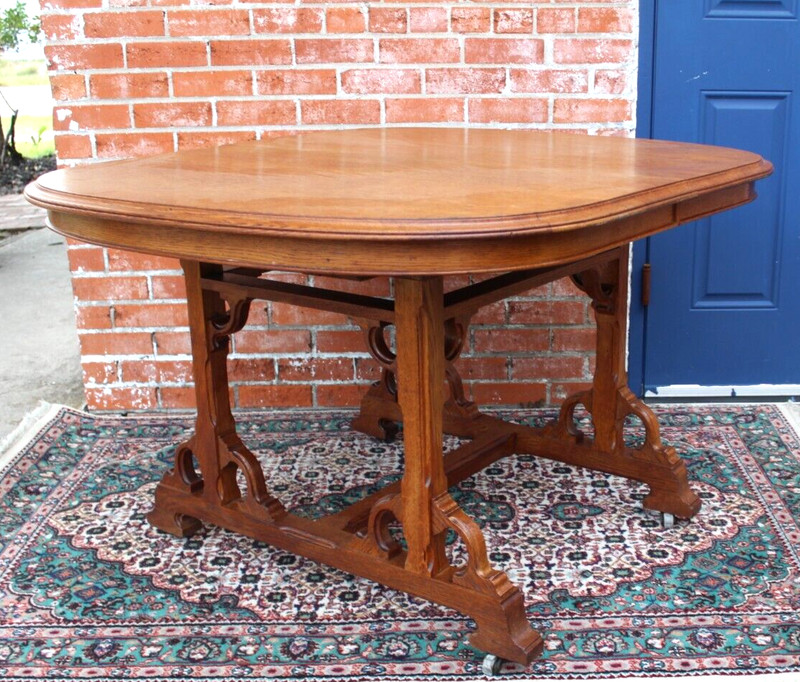 French Antique Oak Art Nouveau Kitchen Table Circa 1895 gallery