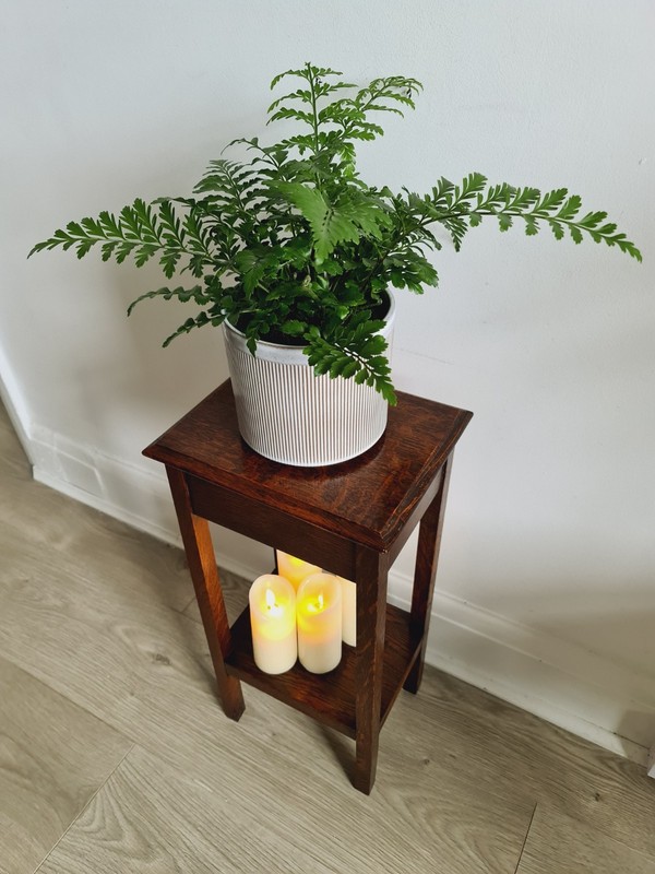 Antique Oak Wood Table Pot Stand Whisky Serving Side Table Distressed Brown UK gallery