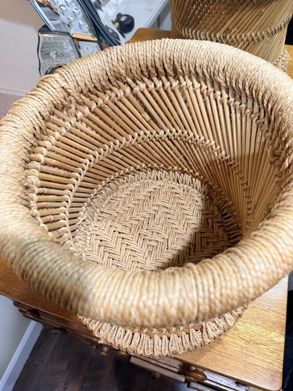 Vintage 1960s Mudda Stool Natural Bamboo Rope Woven Boho Mid-century plantstand gallery