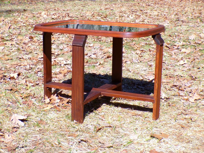 Vintage Art Deco Mirror Top End Table Solid Walnut Petite Coffee Table gallery