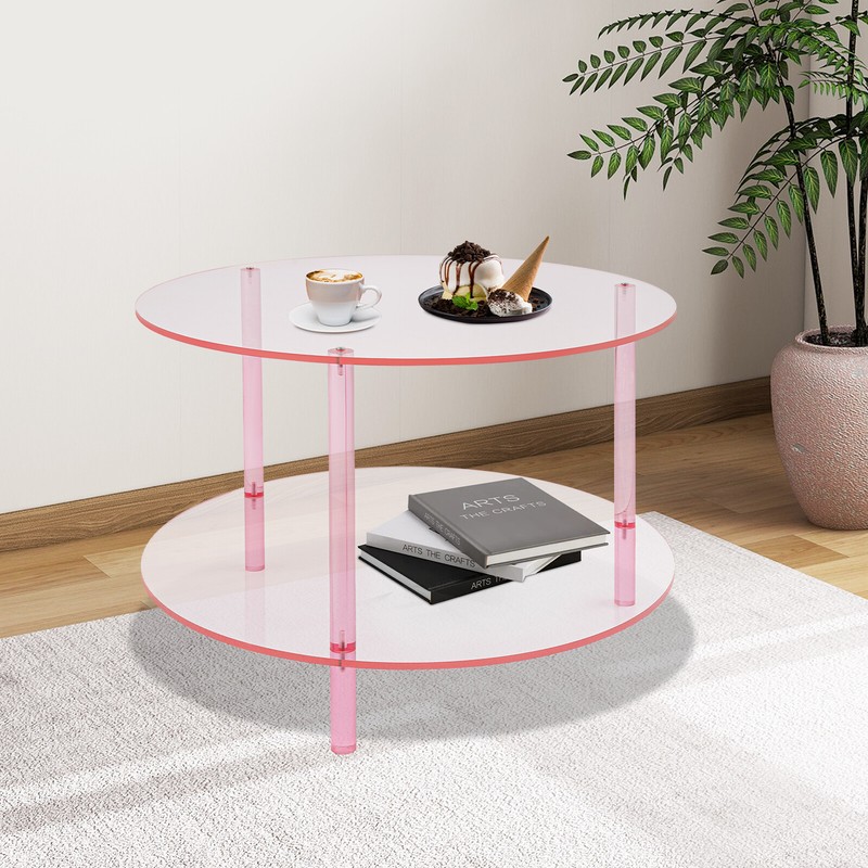 Pink Acrylic Round 2-Tier Coffee Table 23.6 × 16.5 in Modern Accent Table gallery