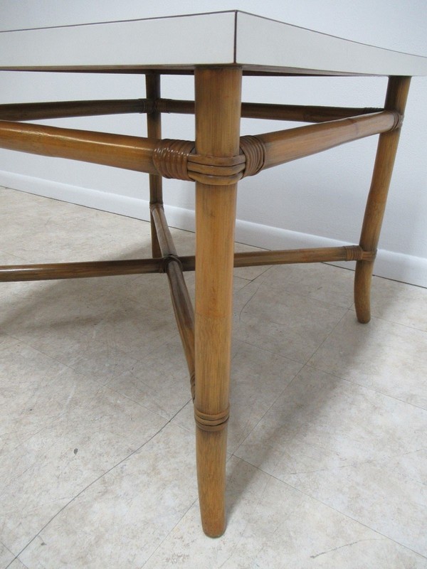 Vintage Rattan Bamboo Willow & Reed Formica Lamp End Table Mid Century A gallery