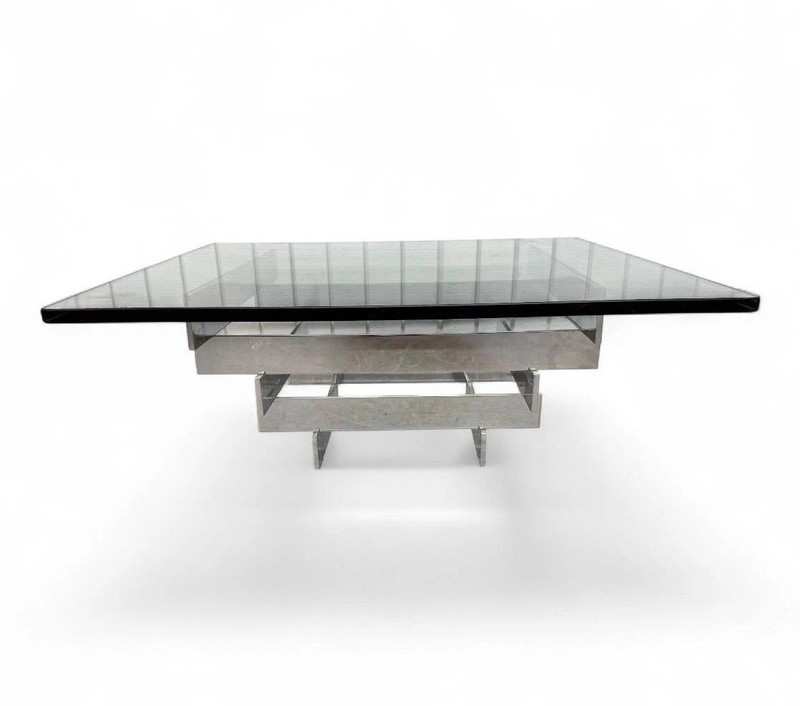Mid-Century Modern Paul Mayen Chrome & Glass Stacked Coffee Table