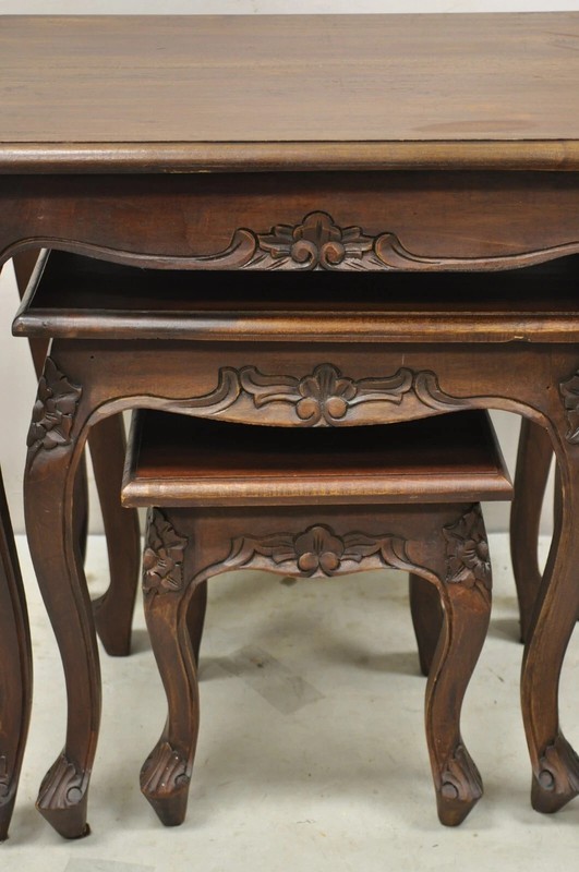 Vintage French Rococo Baroque Style Mahogany Nesting Side Tables - Set of 3 gallery