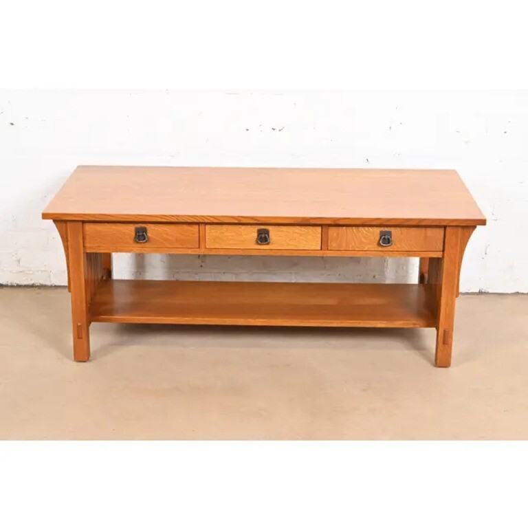 Stickley Mission Oak Arts & Crafts Double-Sided Spindle Coffee Table gallery