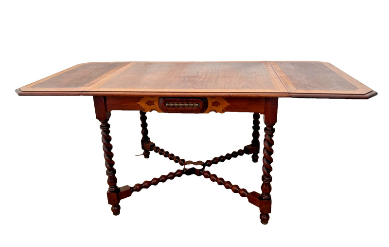 Antique Expanding Dining Table Barley Twist Legs Drop Down side leaves gallery