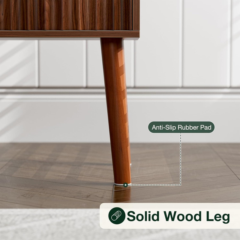 Mid Century Modern Side Table with Charging Station, Tall End Table with Fluted gallery