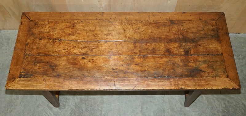 EXQUISITE TWO PLANK TOP ANTIQUE FRENCH BURR FRUITWOOD REFECTORY DINING TABLE gallery