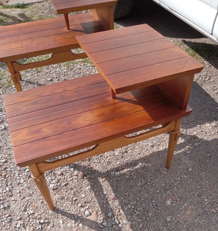 Pair of Mid Century Walnut Step End Tables / Side Tables by Lane (SET-8) gallery