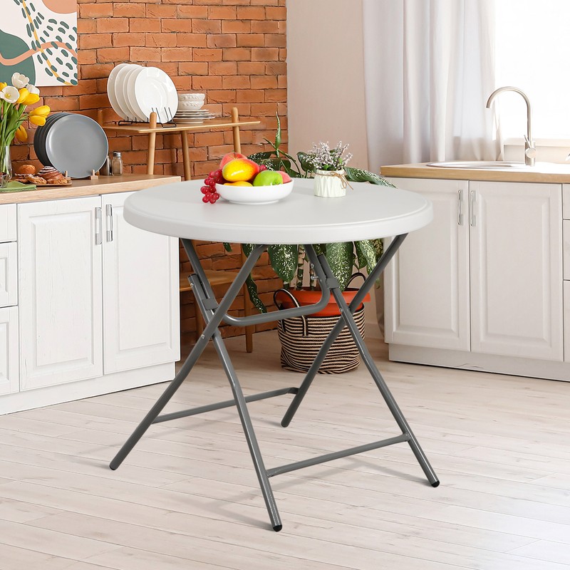 32" Folding Table Round Plastic Cafe Dining Card Table In/Outdoor Party White gallery