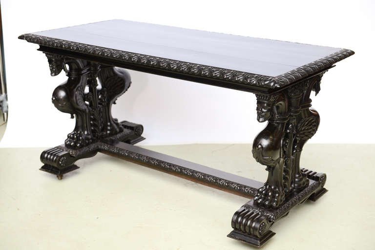 Important 19thc.Renaissance Grand Estate English Ebony Library Table-Provenance gallery