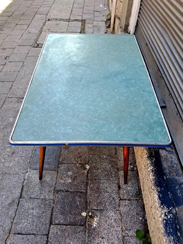 Vintage Formica Top Coffee/End Table | Blue Side Table | Planter gallery
