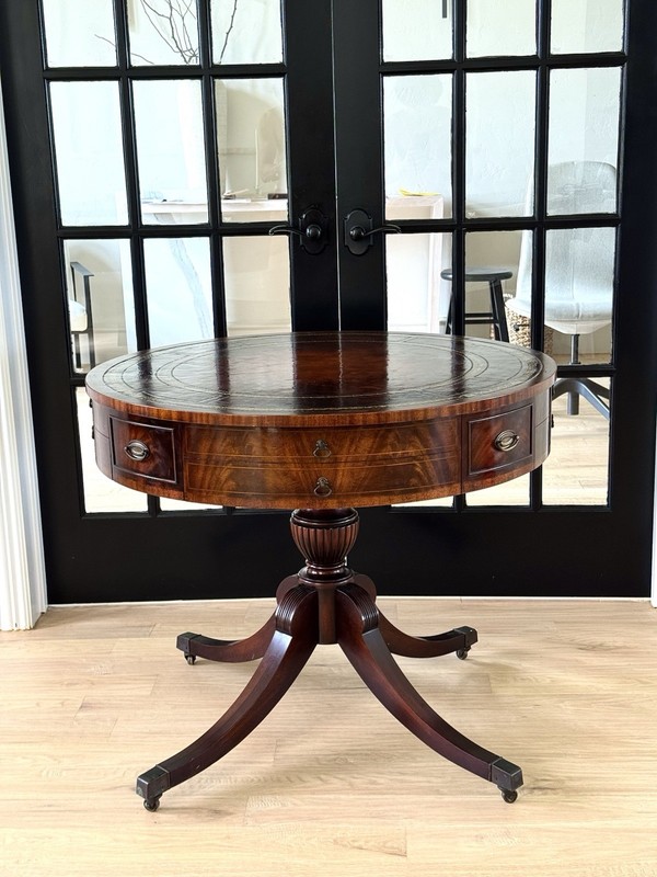 Stately Vintage Regency Drum Table – Rich Mahogany Finish gallery
