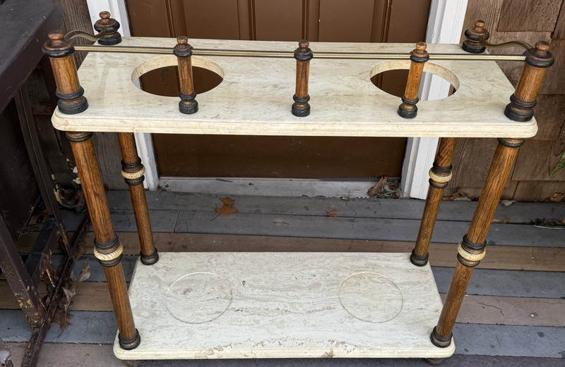 Marble Brass & Oak Umbrella Stand - Can Ship gallery
