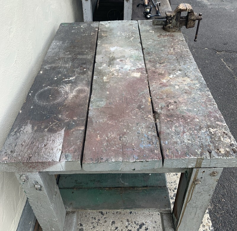 Antique Workbench W/vice Fresh From The Barn gallery