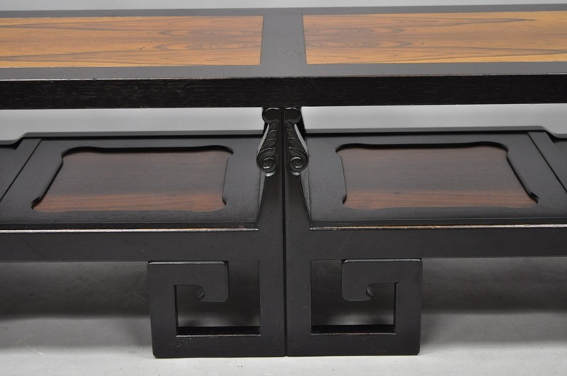 Michael Taylor for Baker Chinoiserie Rosewood Greek Key Black Coffee Table gallery